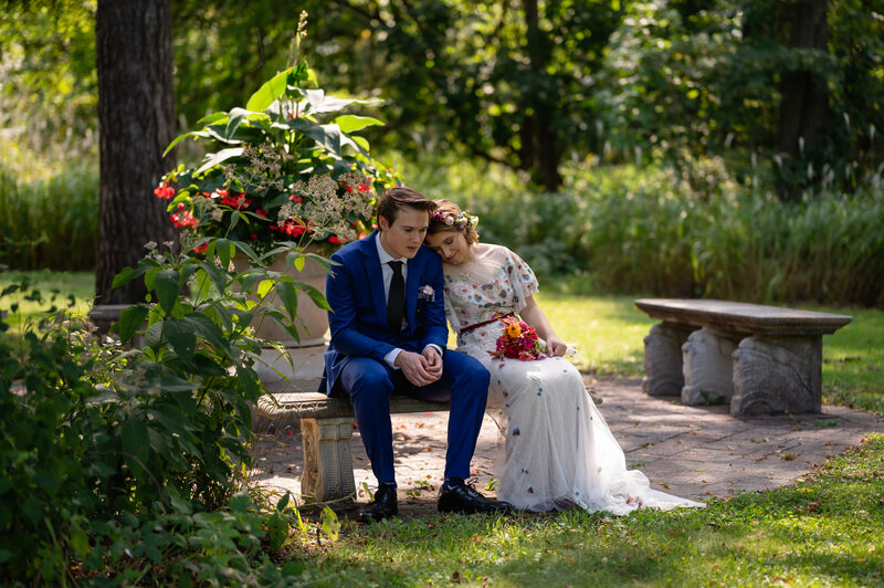 Bride and groom share a moment at The Grove Redfield Estate in Glenview, IL