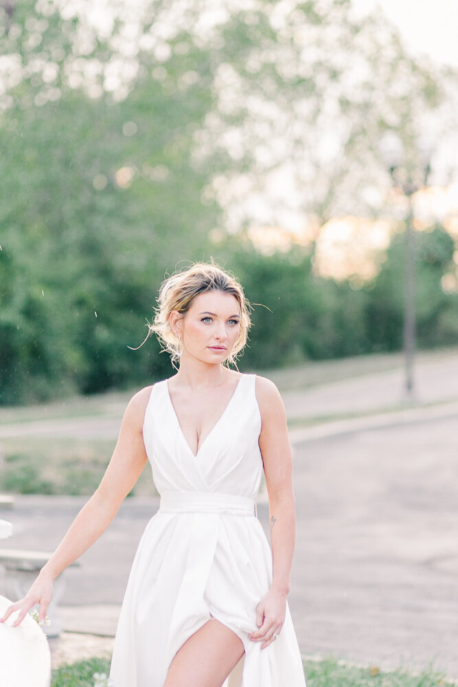 Editorial Bride looking off camera taken by Midwest Wedding Photographer