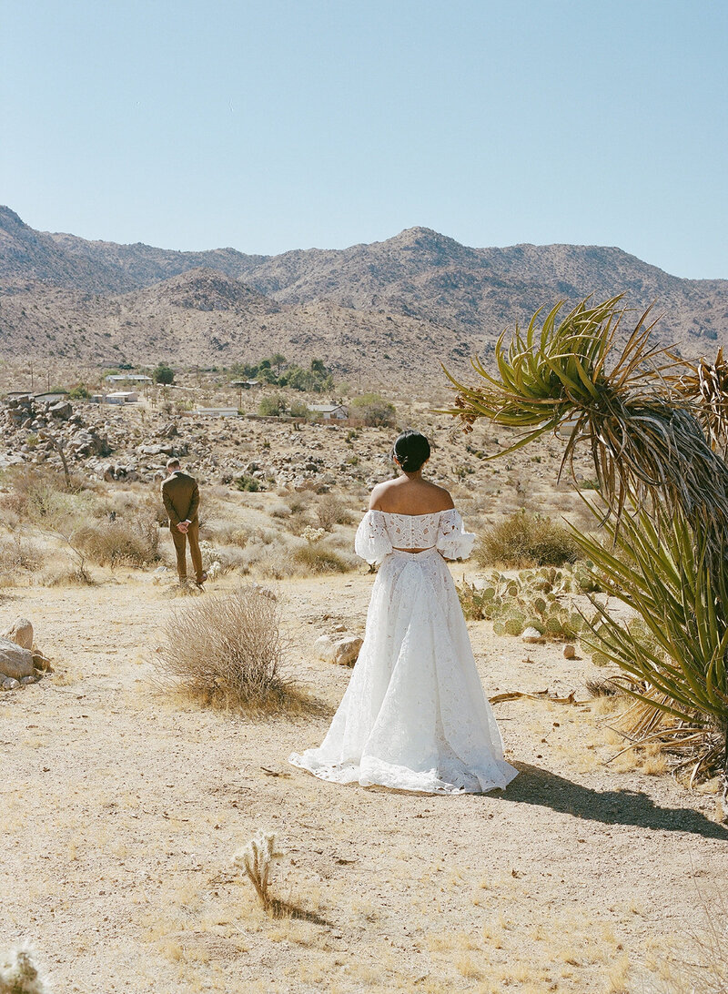 bride and groom's first look at Le Chacuel