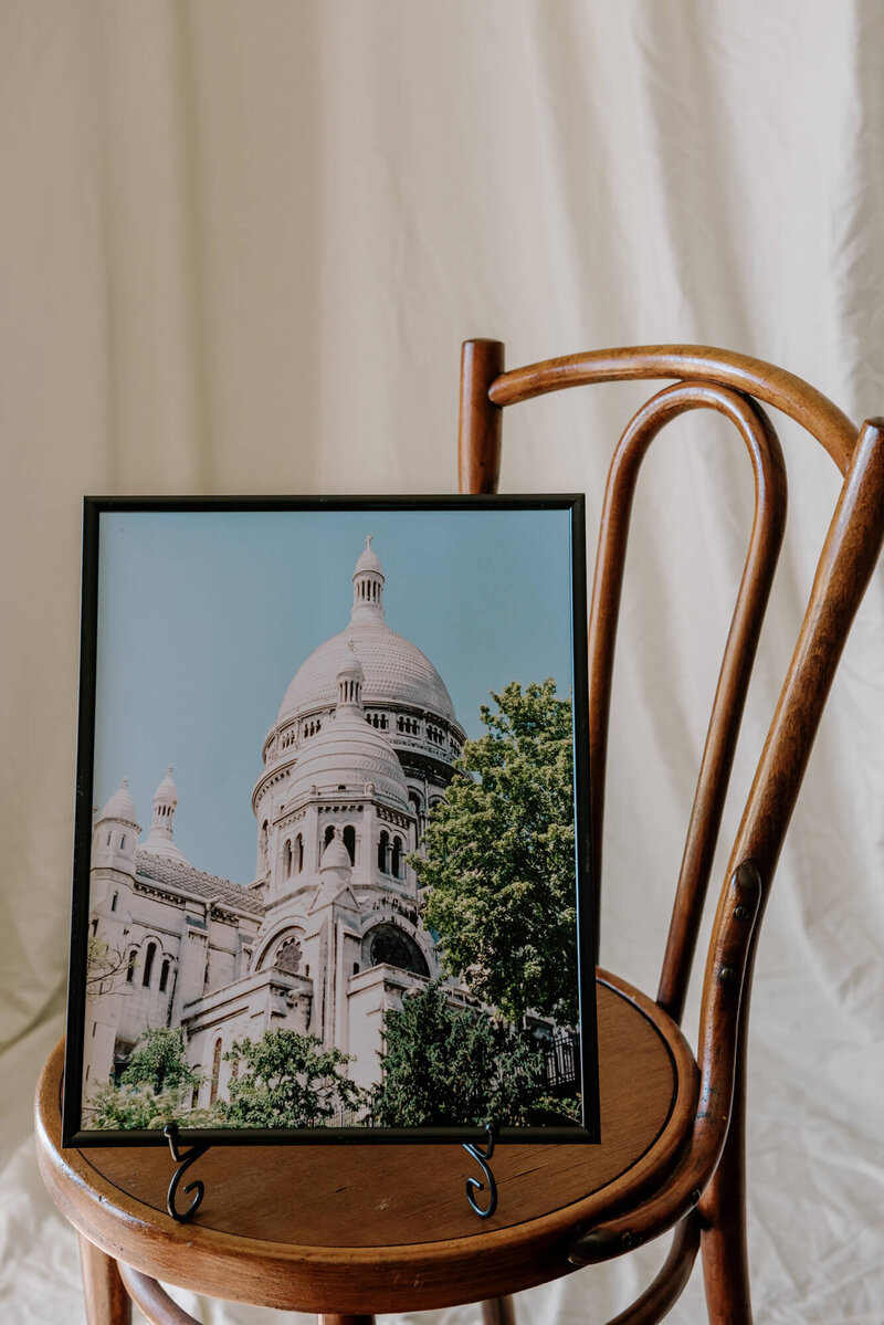 paris wall art print featuring a view of sacre coeur basilica on a sunny day in montmartre