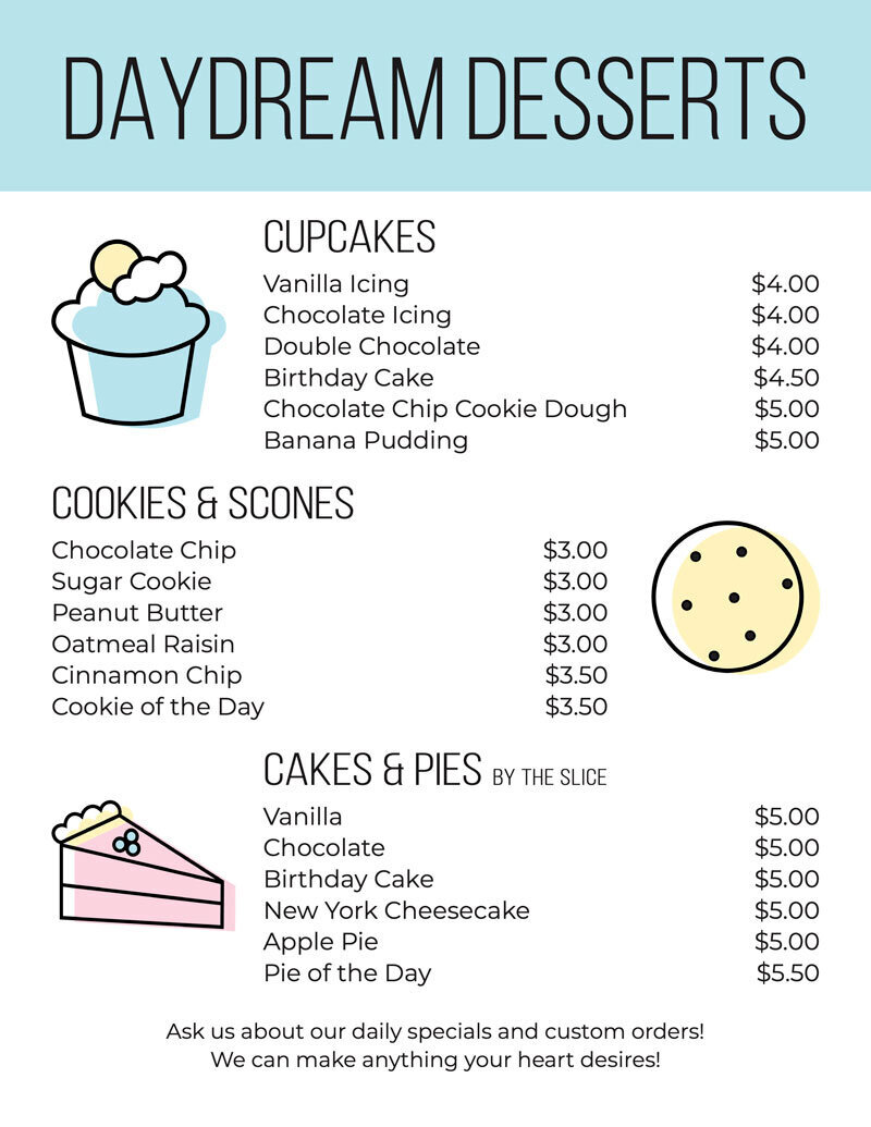 Daydream Desserts Menu PDF