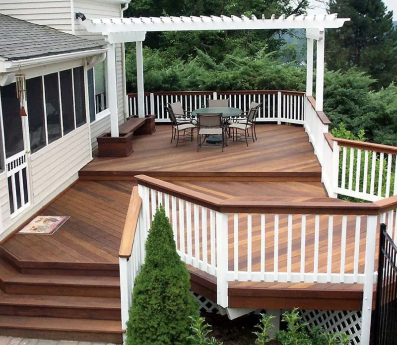 Stained cedar deck with newly applied protective coating