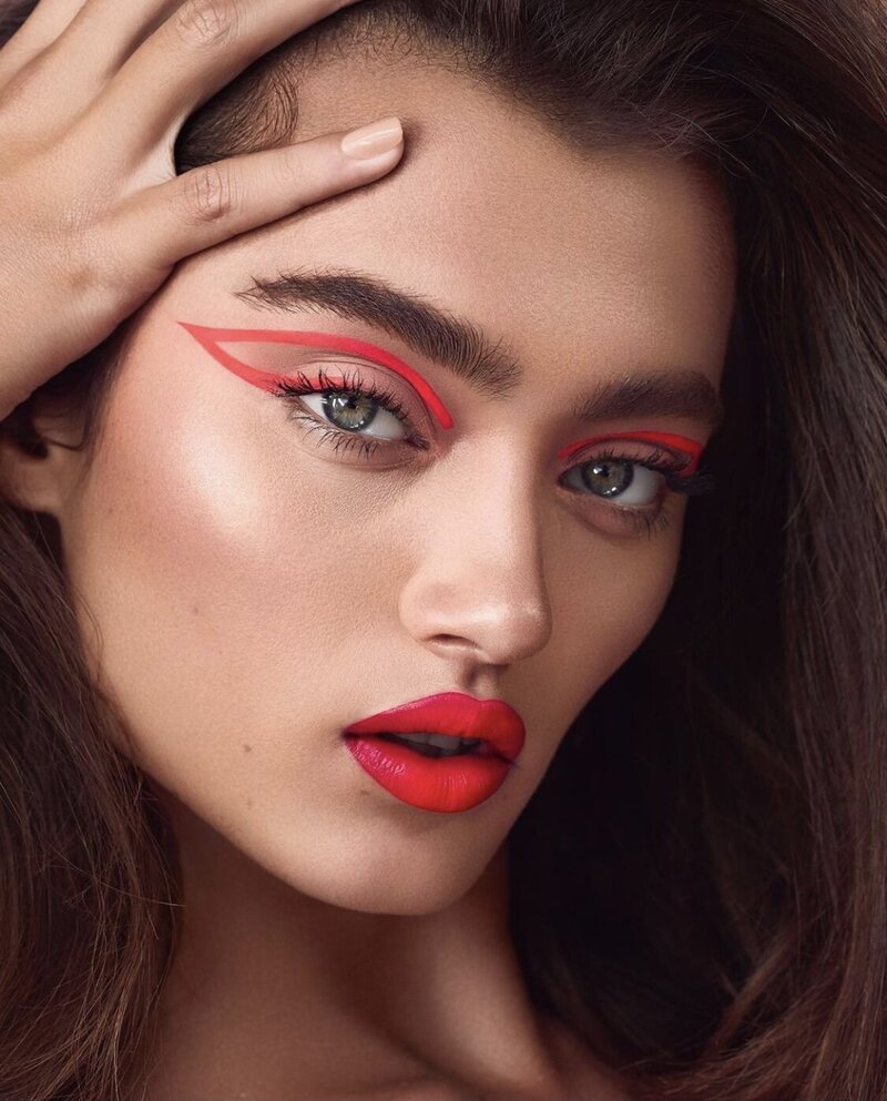 Bold Red Eyeliner and Red Lipstick