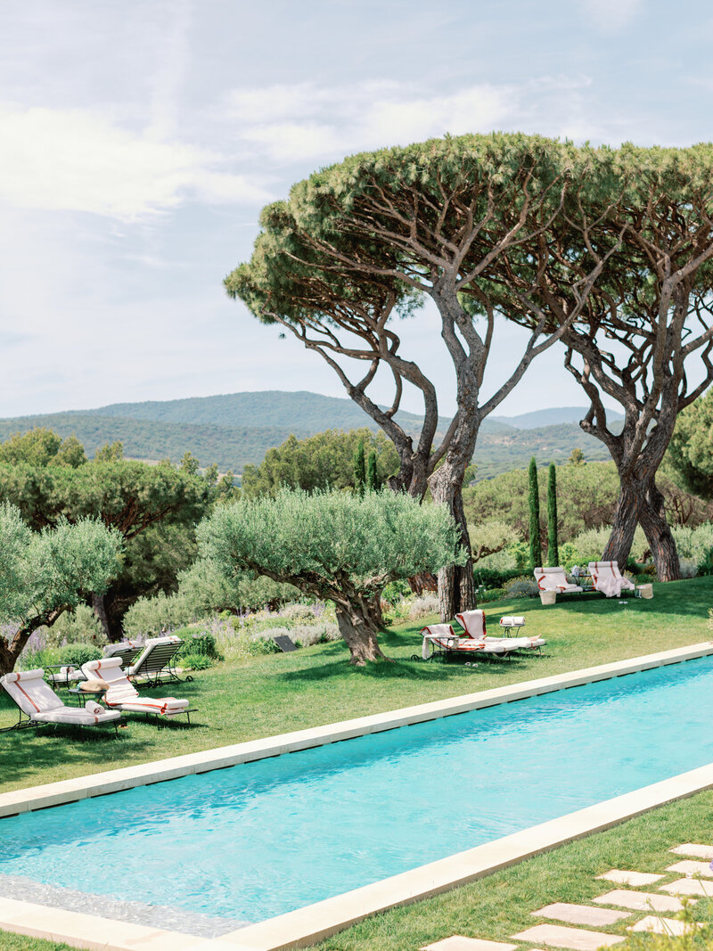 Swimming pool in Château de la Messardière, Airelles, summer view