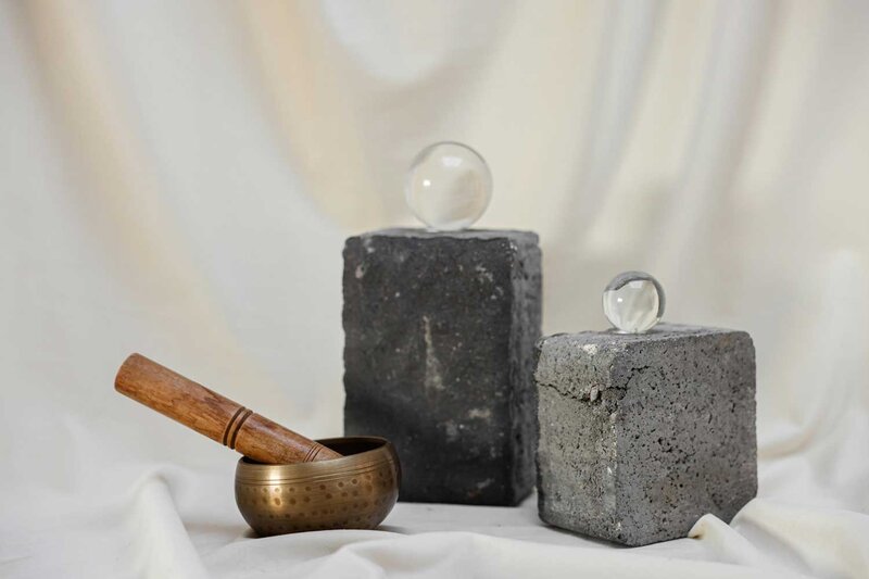 home healing tools, crystals, bowls, incense