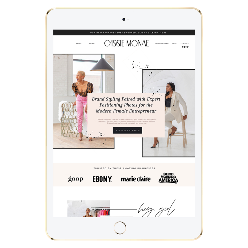 back and white showit website template being displayed on an ipad