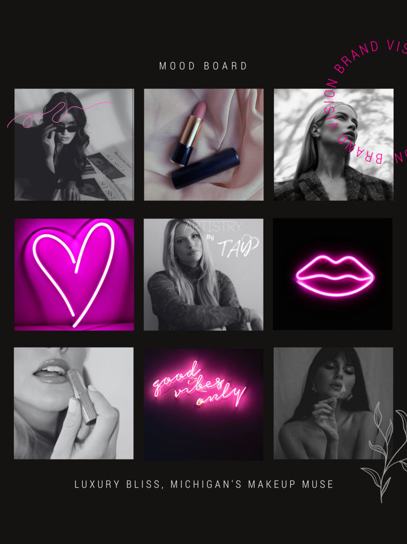 Black and pink neon inspired mood board