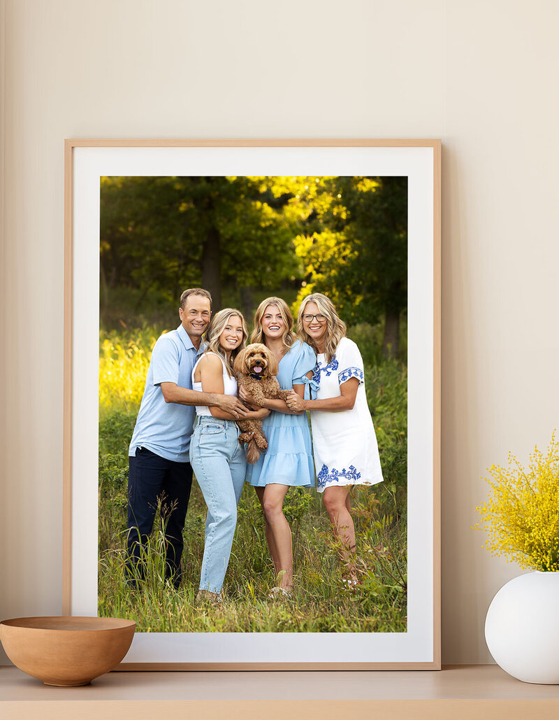 Framed Portrait of Family with their Dog by Adam Hommerding Photography