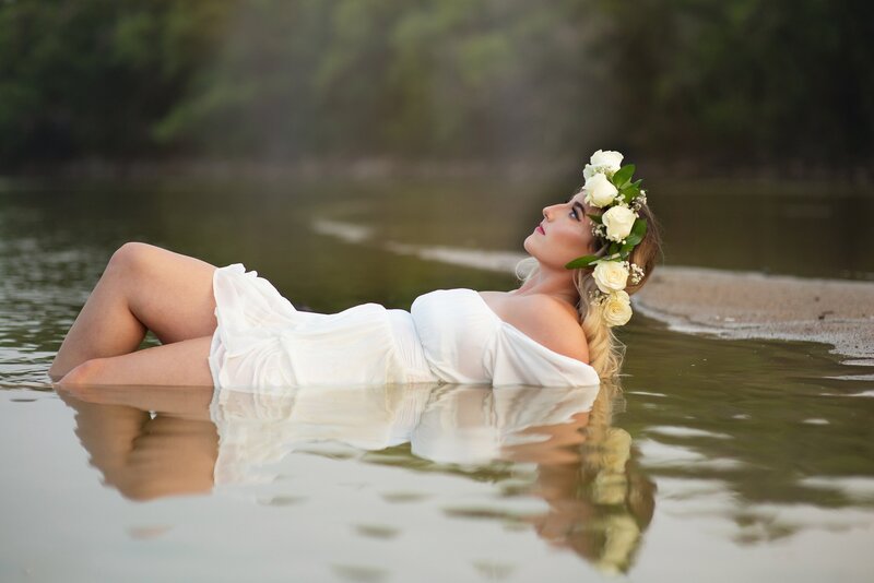 Romantic water/floral crown senior photoshoot