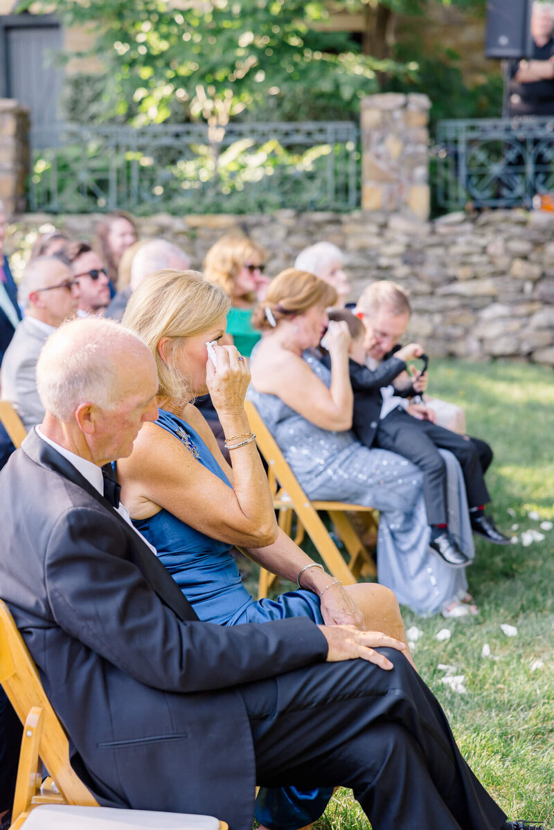 Parents crying during a wedding ceremony in Middleburg, Virginia. Captured by Charlottesville Wedding Photographer Bethany Aubre Photography.