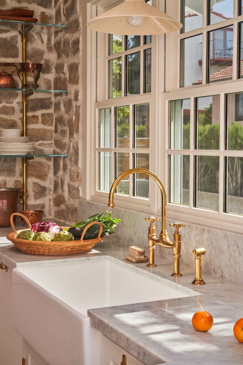 nancy meyers kitchen cottage design interior designer los angeles brass hardware sink