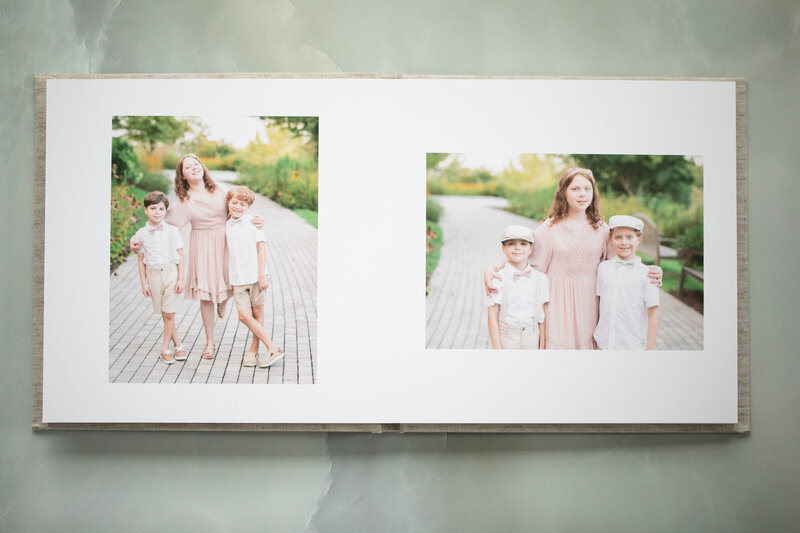 linen album with family photos