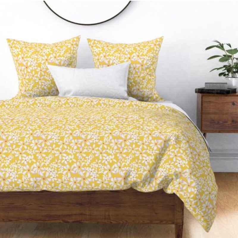 yellow and white floral bedspread sold on Spoonflower designed by Ellen Morse surface pattern designer Buffalo NY