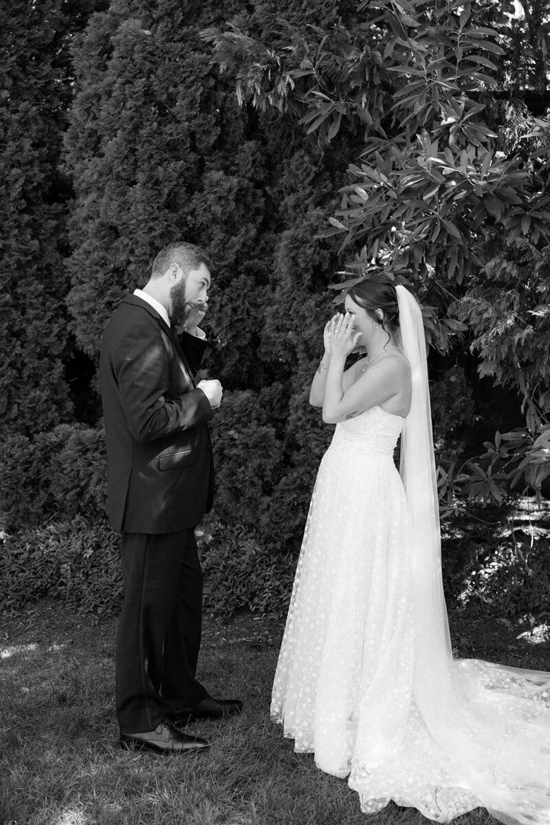 Bride and groom cry emotionally together during private vows at The Cordell in downtown Nashville, TN. 
