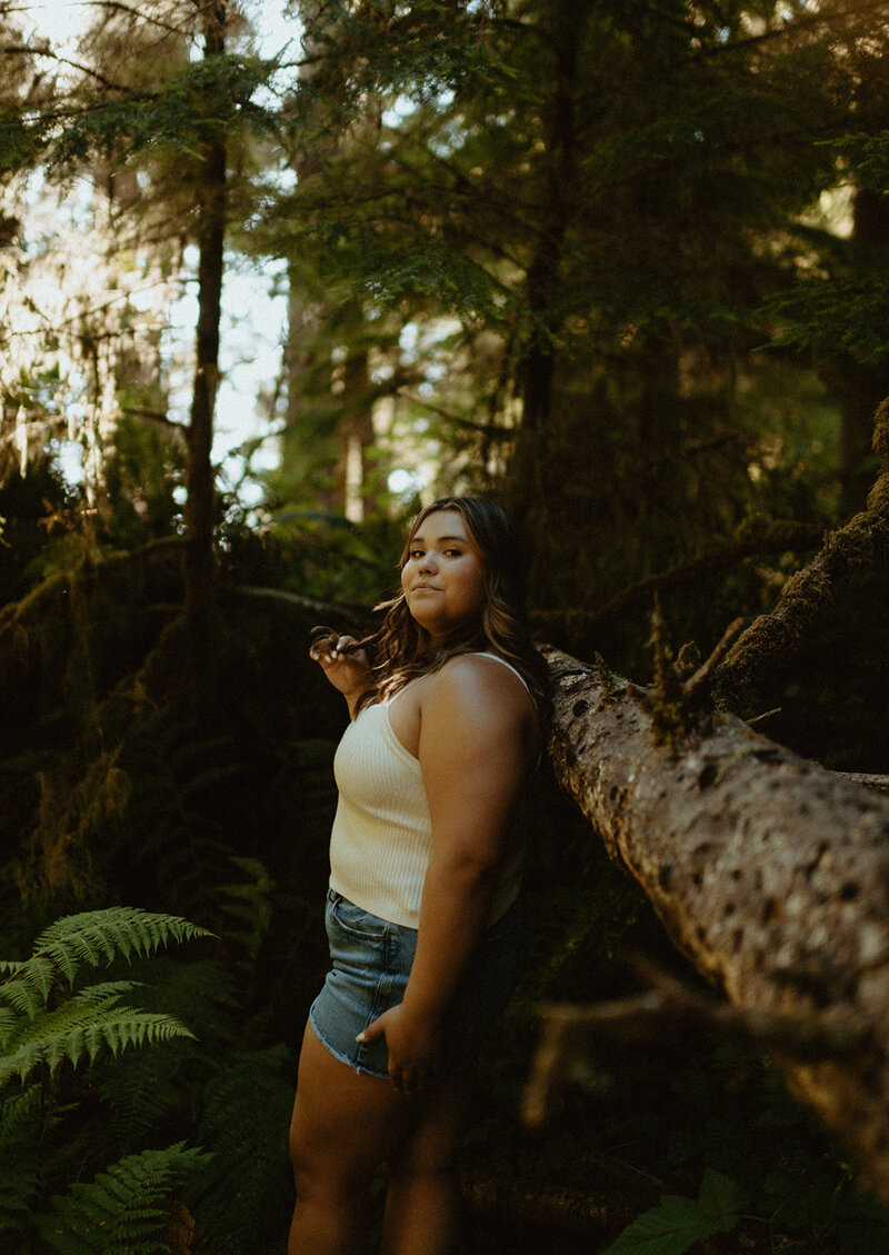 Senior portrait in the forest at Cannon Beach