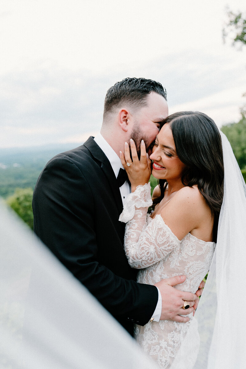 Bride and groom walk up memorial steps at their DC wedding