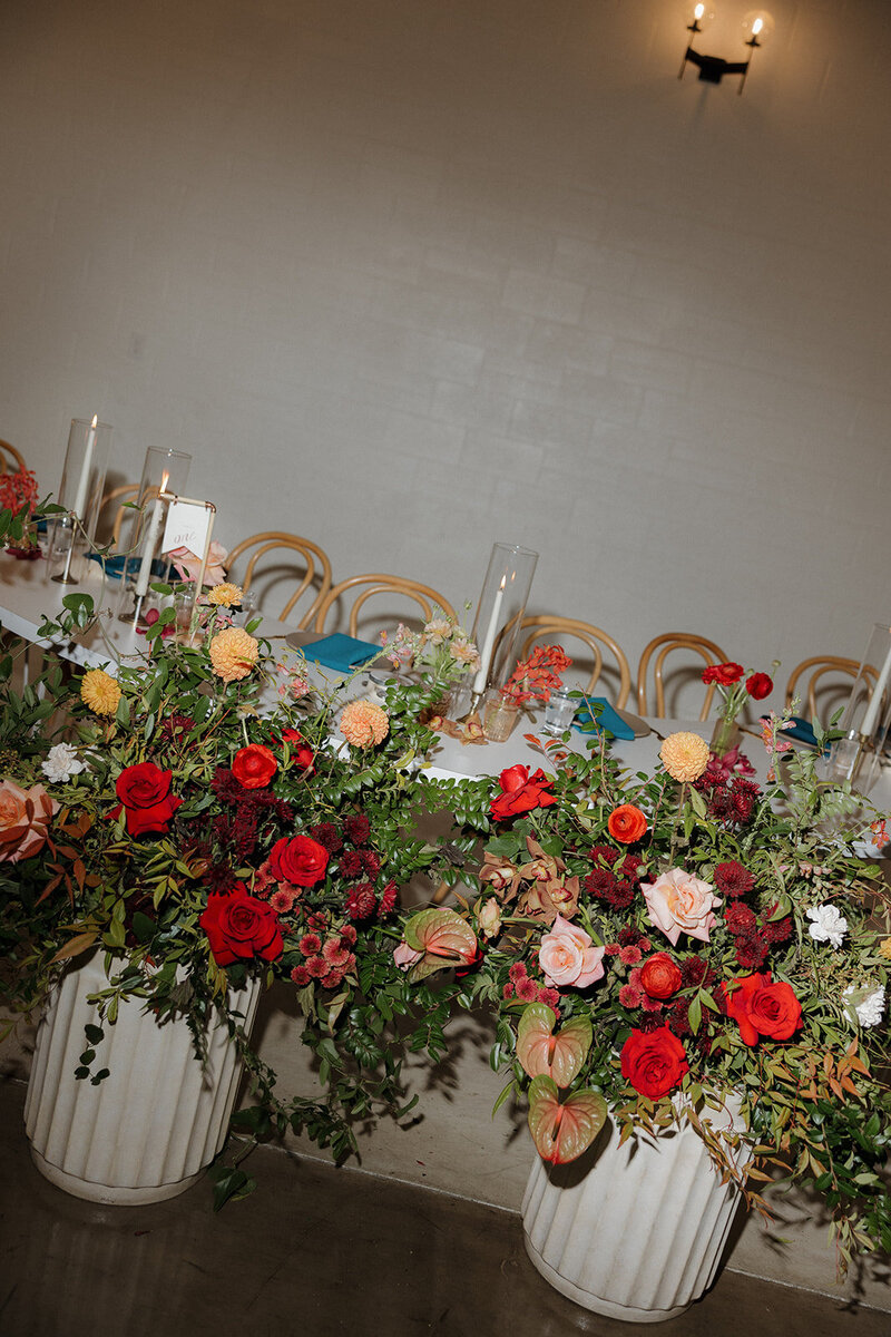 Fall wedding flowers in autumn color palette and seasonal arrangements designed at The Woodland in Phoenix, by Snapdragon Bloom Bar.