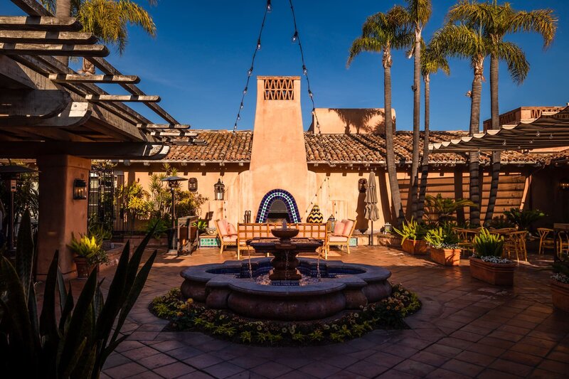 Courtyard with fountain at the Rancho Valencia Resort, wedding venue in San Diego
