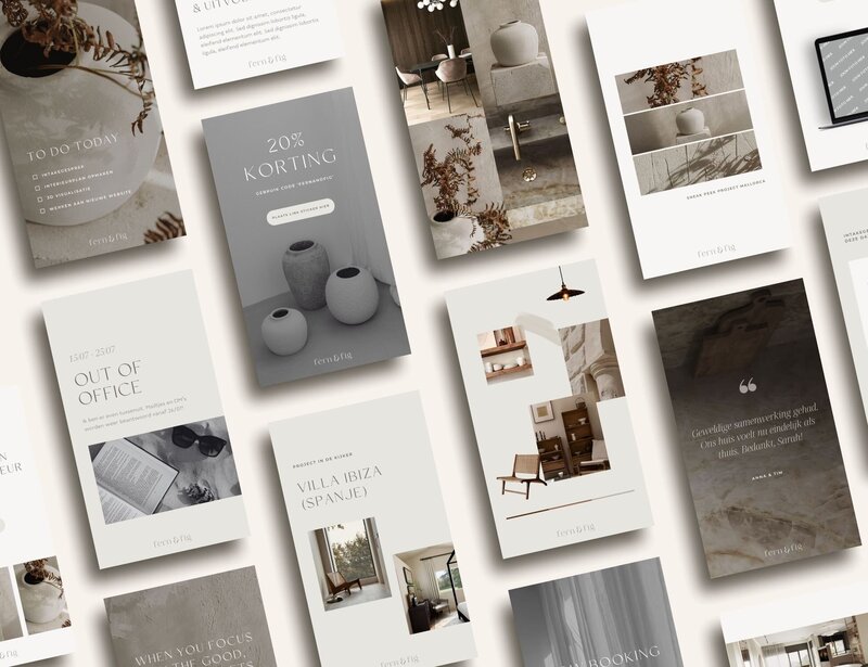 Neutrale Instagram story templates voor interieur ontwerpers