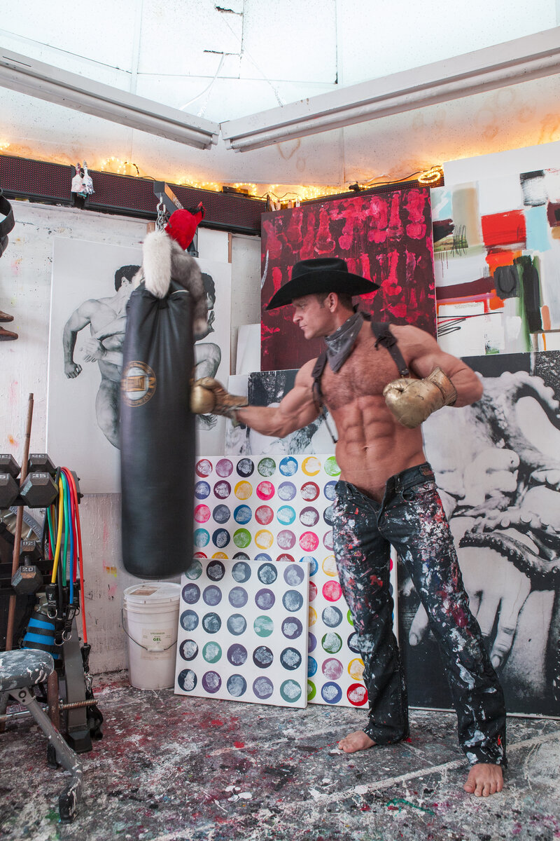 Brent Ray Fraser Poses With Art Upsatirs In The Silo 2017 - Boxing Heavy Bag