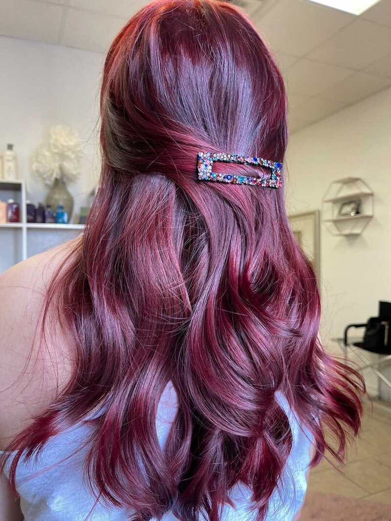long red/purple colored hair