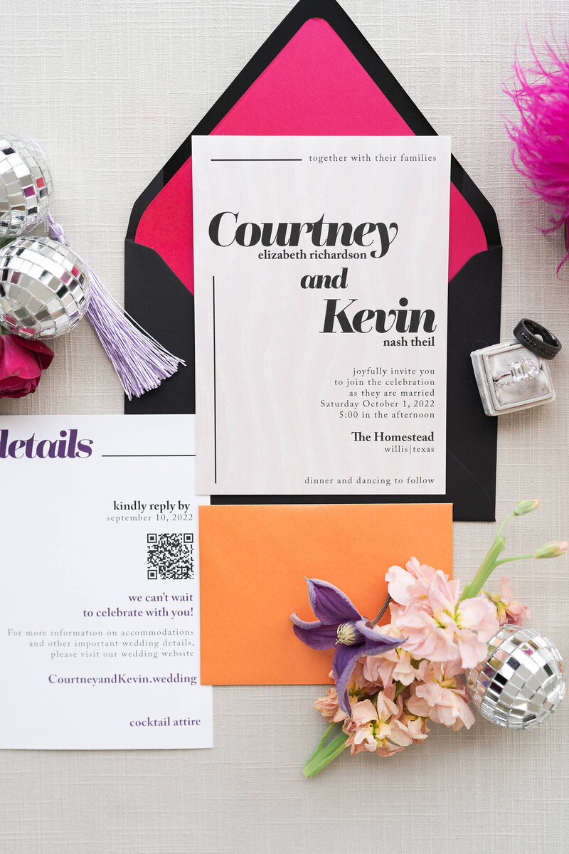 Houstons best wedding photographers Swish and Click Photography Houston wedding invitation flat lay