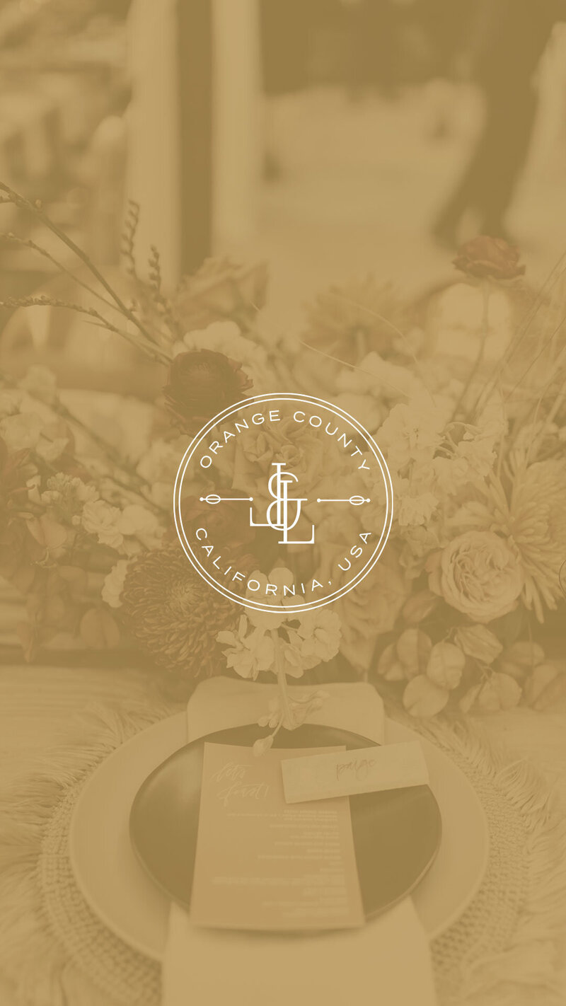 Saffron-coloured overlay featuring circular submark for Love & Luxury Events