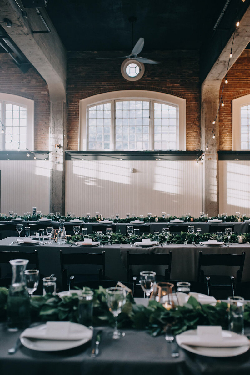 Luxurious wedding reception table and chairs setup