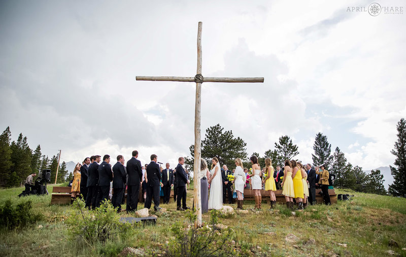 Outdoor Christian wedding celebration at Mountainside Lodge at YMCA of the Rockies in Estes Park Colorado