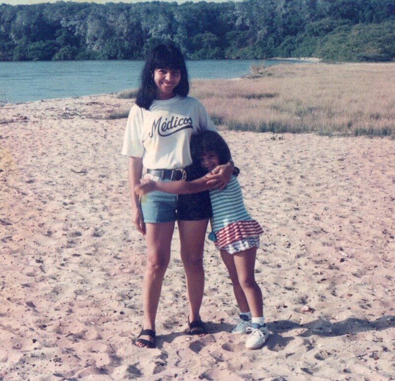 Marien J Malloy with mother at the beach