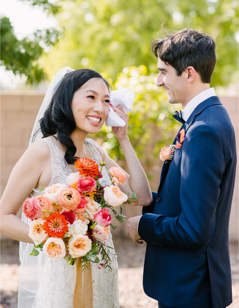 Couple during first look. Photographed by Phoenix Wedding Photographer, Meredith Amadee Photography