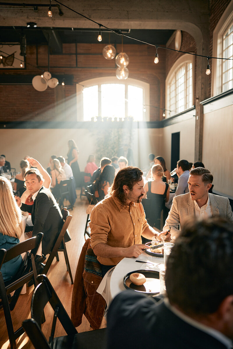 Guests talking to each other at the Evergreen Event Space at Portland, Oregon