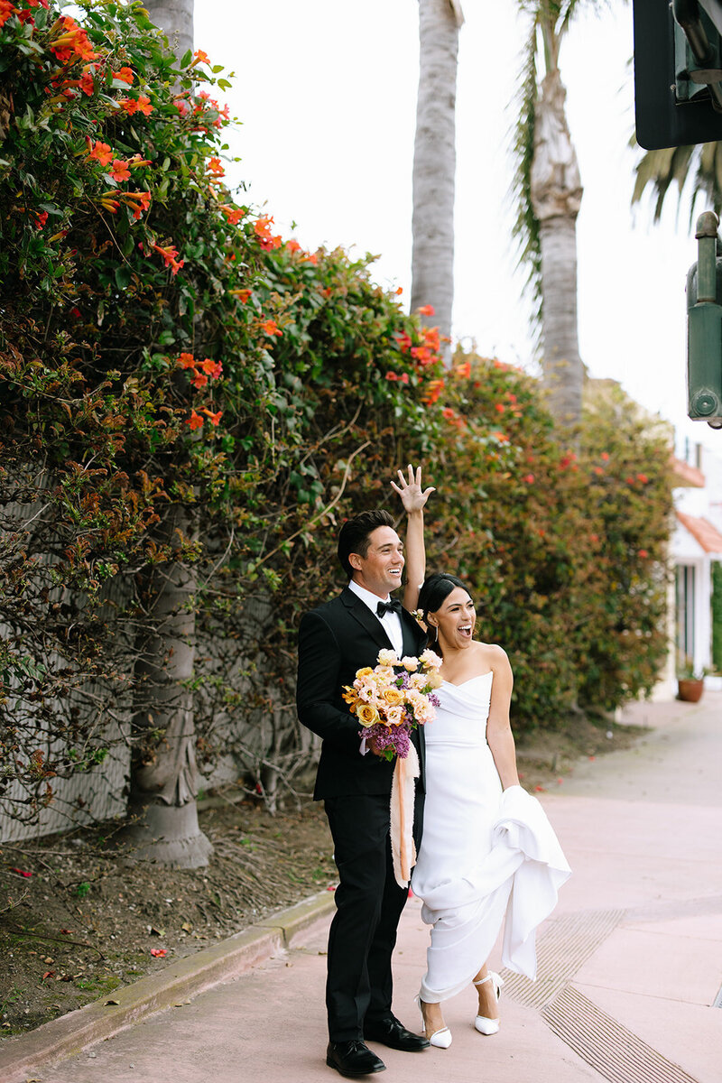 newly weds walking downtown California