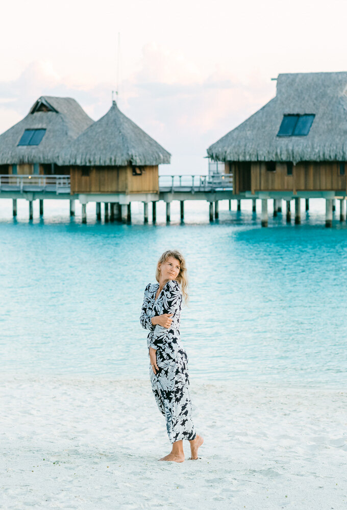 Paulina Photographer in Bora Bora portrait with overwater bungalow