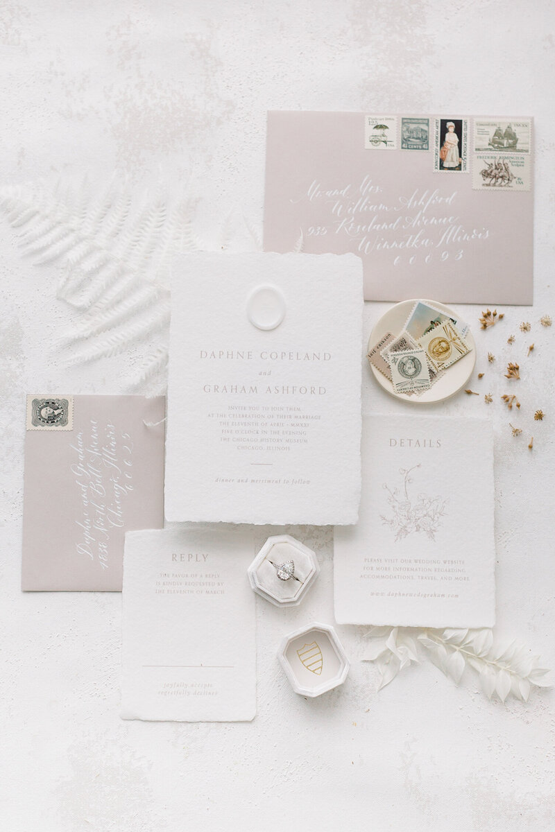 Luxury wedding stationary photographed by a Chicago wedding photographer and edited by private photo editors Cultivated Edits.
