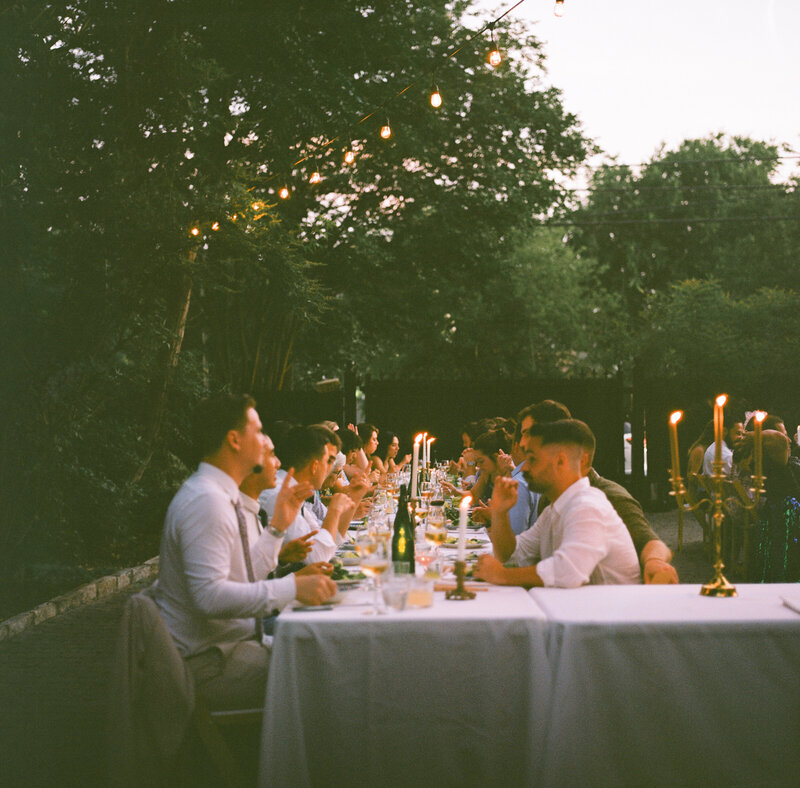 Medium format photograph of dinner reception captured by California film wedding photographer.