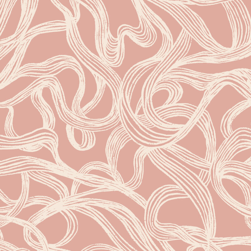 abstract print of swirling textured lines in soft peachy pink on a warm rosy pink background. Minimalist style, relaxing, calming space, bathroom, cottage, entryway, therapy office, nursery…