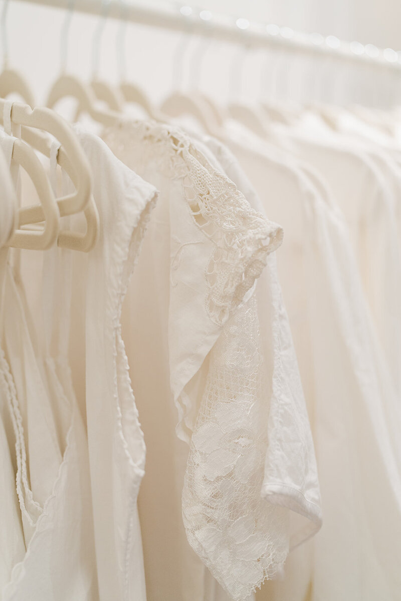 Close-up of vintage couture bridal fashion by Sara Nicole Vintage.