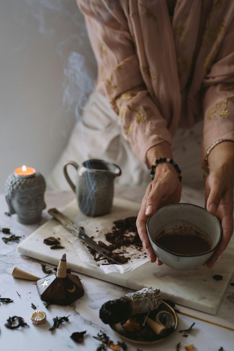 cacao ceremony with candles and copal burning 