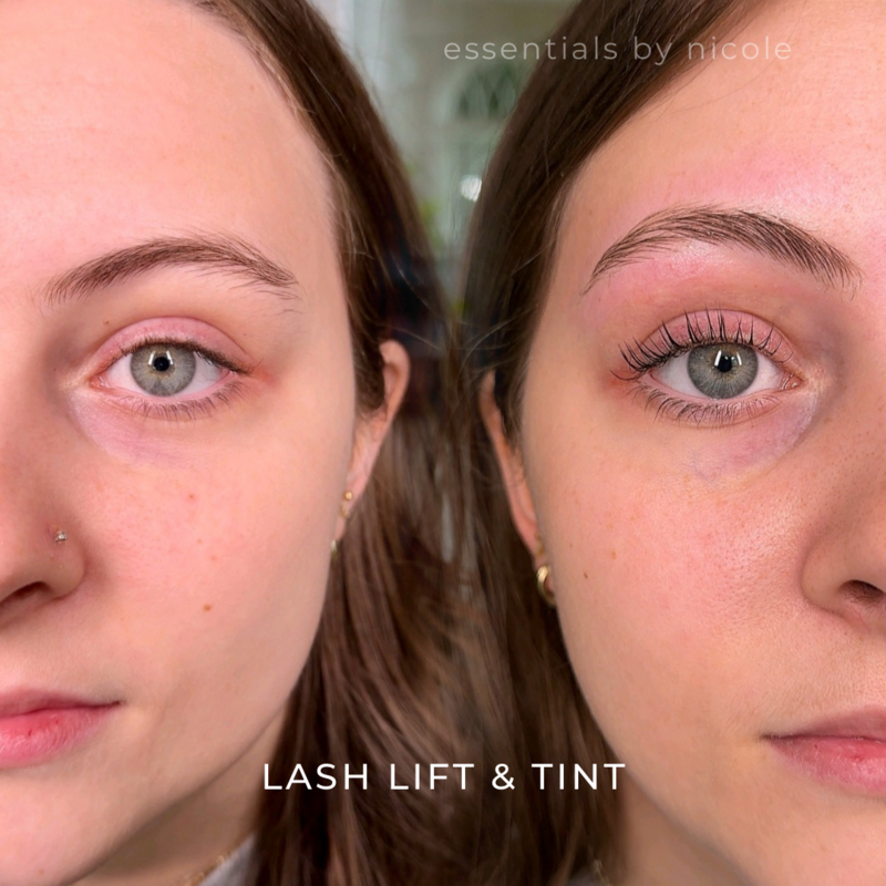 Lash transformation with tint and semi-permanent curl