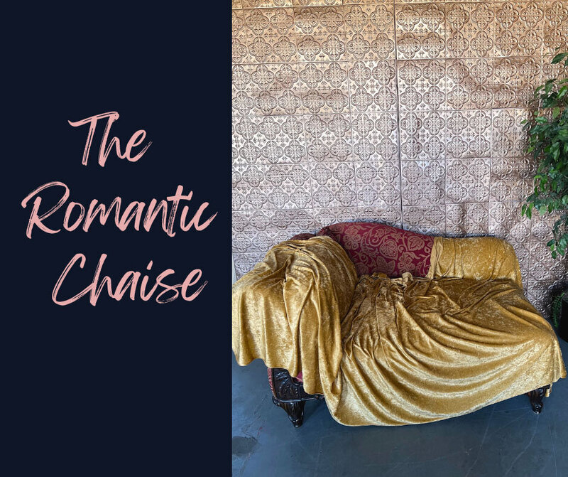 red and gold chaise to lay on for boudoir in Minneapolis MN