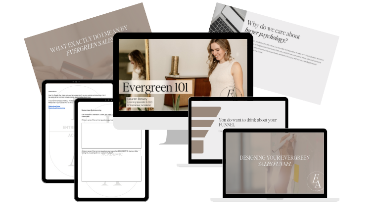 Evergreen 101, an online course and resource for online service provider and coaches teaching you how to make your course or offer evergreen.