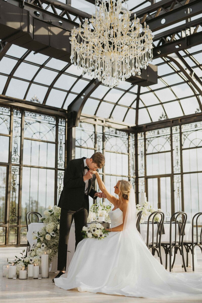bride and groom kissing