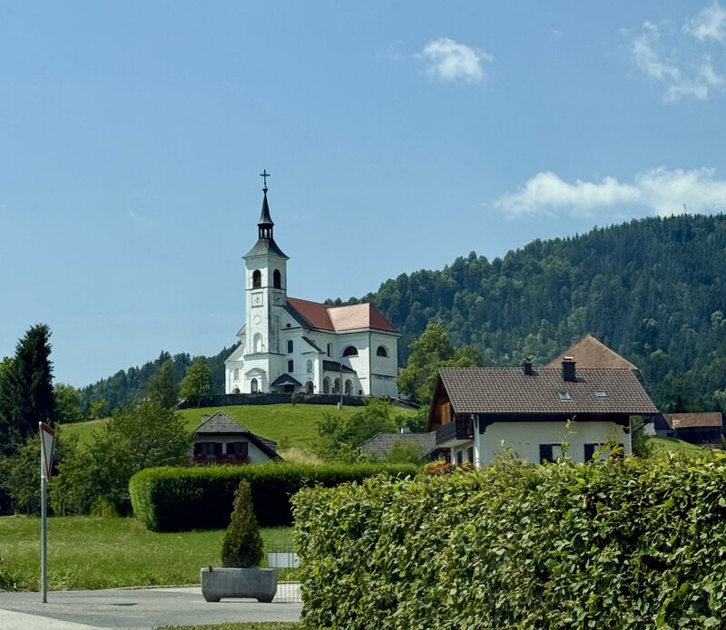 Ljubno ob Slovenj Slovenia church on hill 