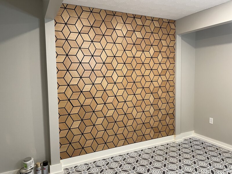 custom geometric accent wall installlation