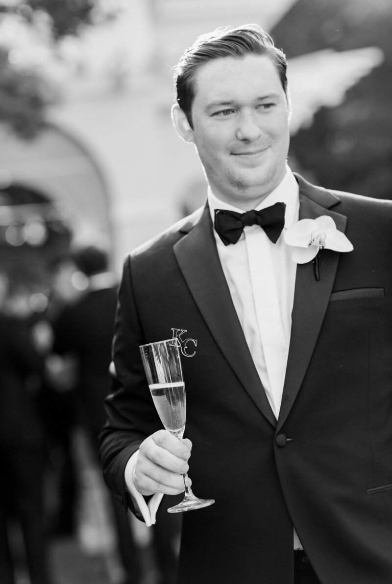 groom with champagne