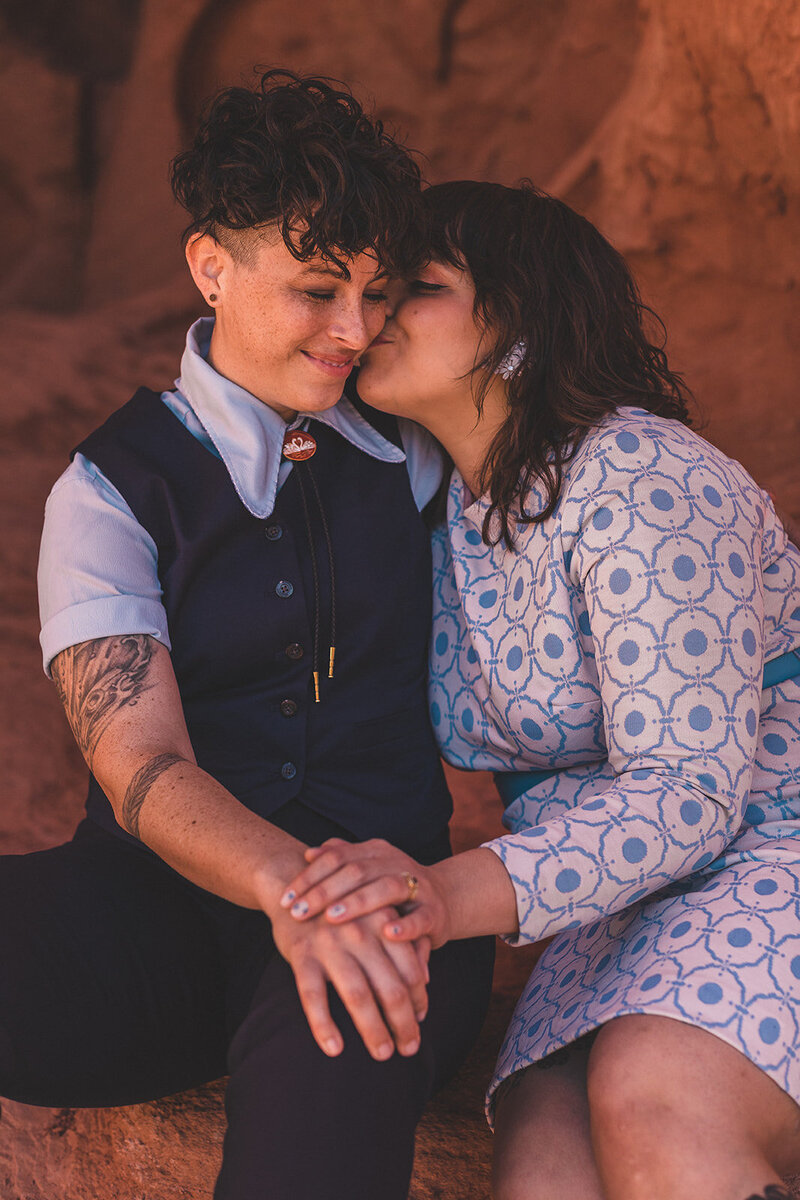 couple share embrace after las vegas desert elopement