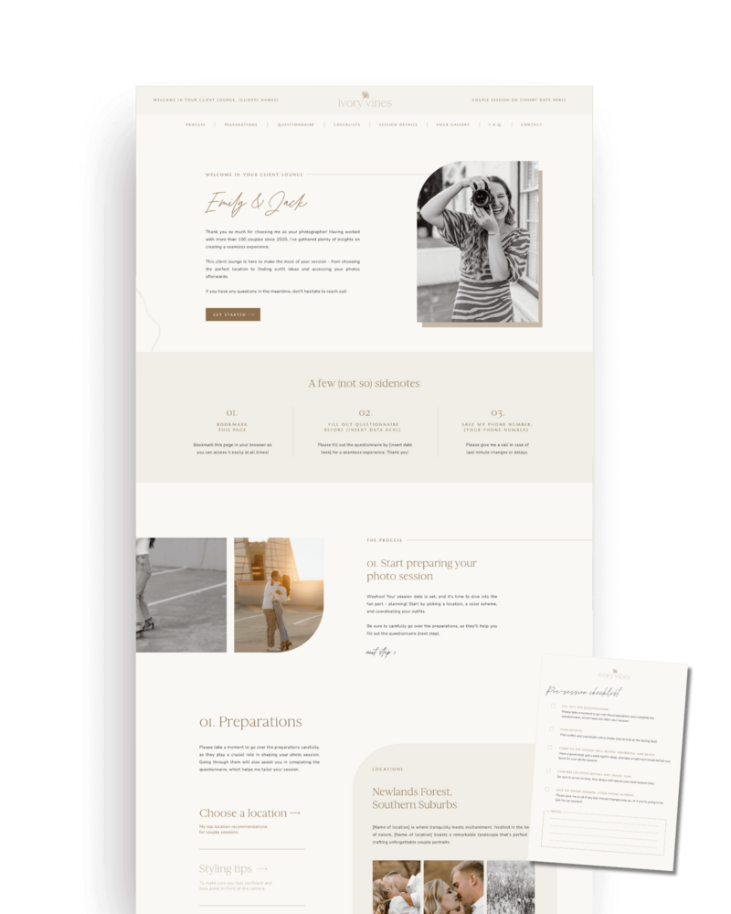 Showit Client Lounge Templates for Photographers 3