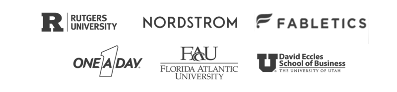 logos of various corporations like Nordstrom, Fabletics and Rutgers University