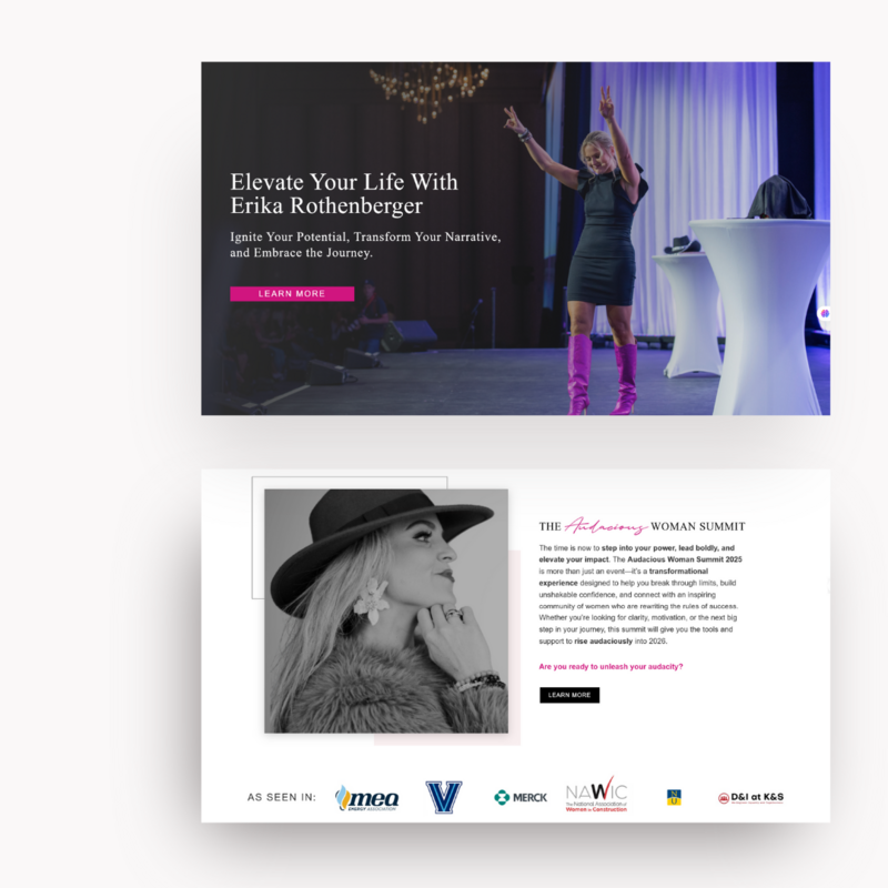 Website design for Erika Rothenberger, motivational speaker and business coach